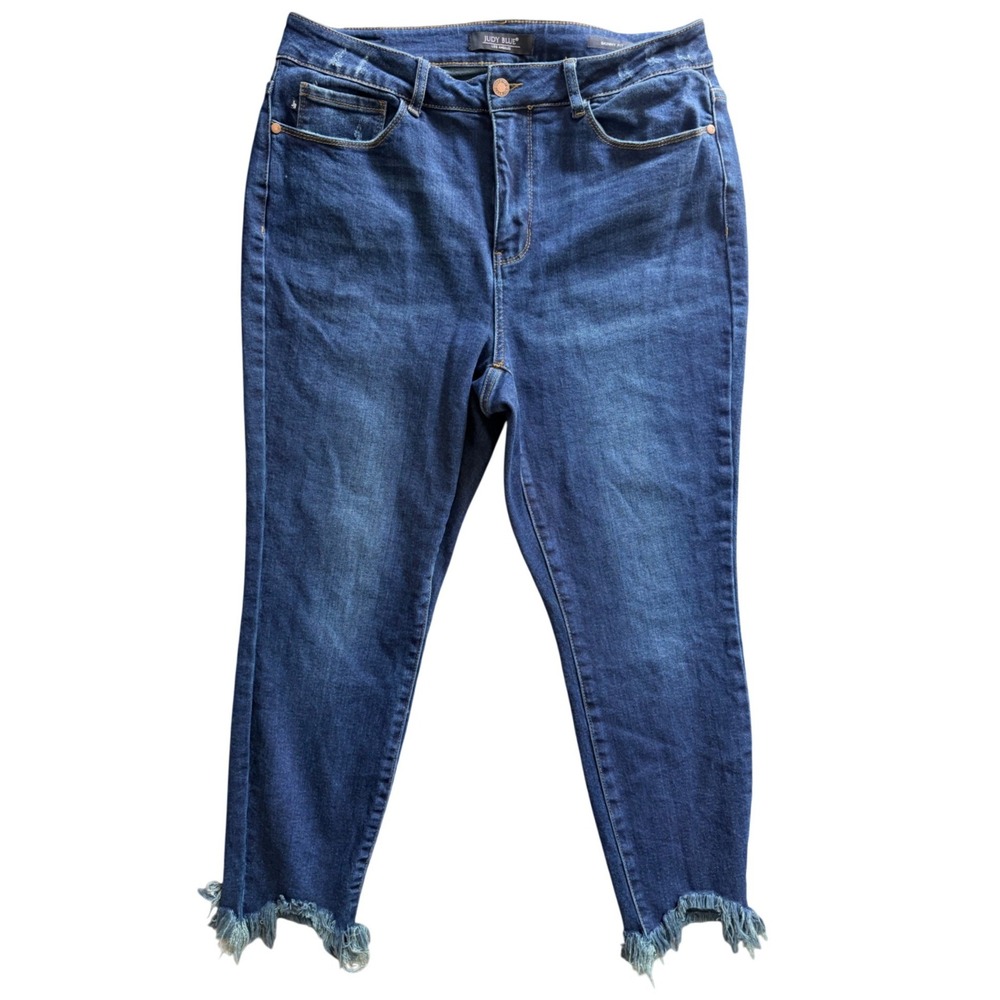 Judy Blue Jeans Womens 16W Skinny Fit Dark Wash Frayed Hem JB8841 EUC